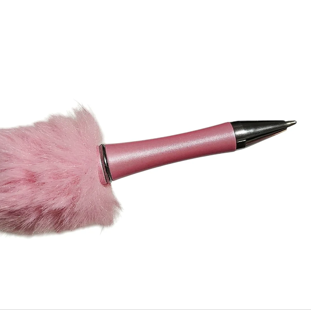 Fashion Fancy Mini Bag Fur Beaded Ballpoint Twist Pen Pink Topper